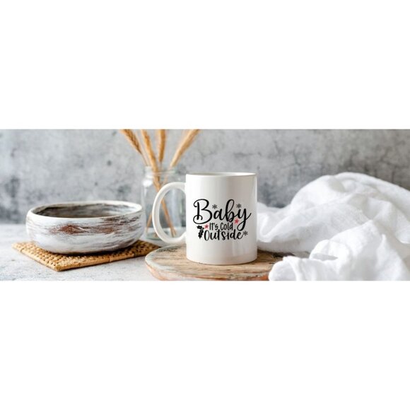 Novelty Ceramic Mug 11 Oz White "Baby Its Cold Outside" Holiday Gift for Her/Him - Picture 4 of 8